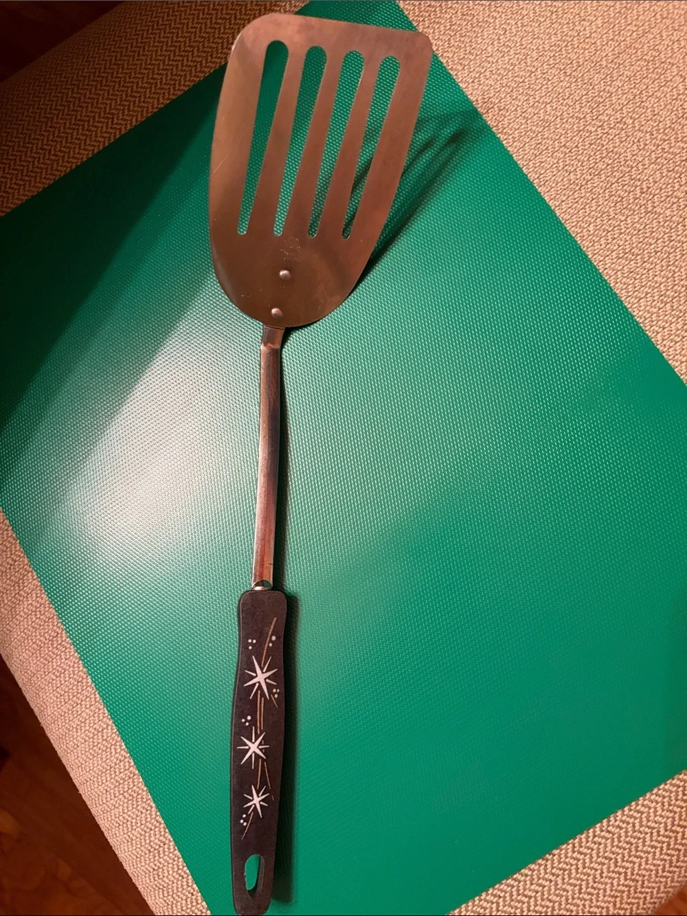 Ekco USA Slotted Angled Spatula Turner Stainless Steel Black Starburst Vintage